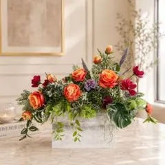 光触媒フラワー 秋色の赤薔薇フラワーアレンジ｜シルバー陶器 アートフラワー 光触媒フラワー 秋色の赤薔薇フラワーアレンジ｜シルバー陶器 アート