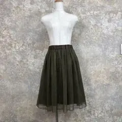 ヘザー 深みカーキ チュールスカート 大人可愛い ふんわり美シルエットのサムネイル