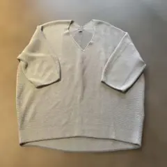 UNIQLO ブルーグレー Vネック ニット 五分袖