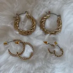 【3/25まで】 ゴールド　フープピアス 3点セット まとめ売り