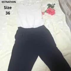 【オシャレ☆ESTNATION】アイボリー　紺　オールインワン　サイズ36のサムネイル