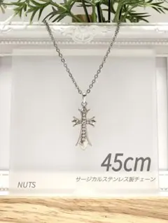 【ジルコニア クロスネックレス 45cm】ステンレス a04