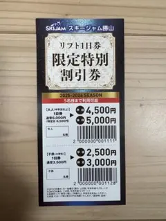 スキージャム勝山リフト割引券　平日1500OFF、休日1000OFF 5名まで②