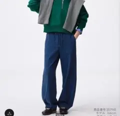 GU　デニムスウェットバレルレッグパンツ　XL　ブルー