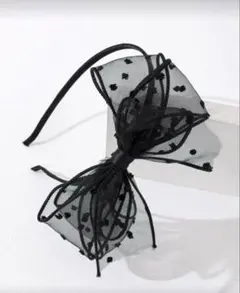 キッズ　リボン　カチューシャ　黒　ドット　りぼん　入園式　卒園式　入学式　髪飾り