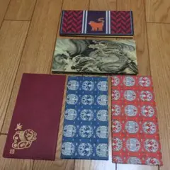 和風デザイン 長財布 5点セット　ほぼ不織布製です　黒プレーン財布付き