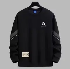 XL相当 スタイリッシュ ストリート トレーナー 厚手 長袖 ブラック シンプル