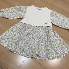 新品　プティマイン 花柄ドッキングワンピース100