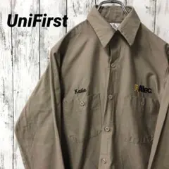 C2458 UniFirst ワークシャツ 長袖シャツ 刺繍 ベージュ コットンのサムネイル