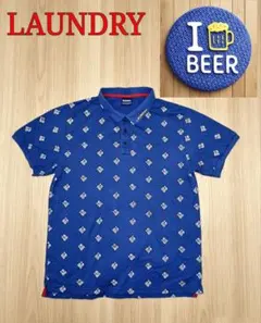 LAUNDRY ポロシャツ I BEER柄 ブルー Lサイズのサムネイル