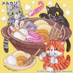 原画「三匹の猫〜関西おでんでかくれんほ オヤジ猫登場」猫/イラスト/アート/絵画