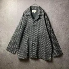 ビンテージ 長袖シャツ　柄シャツ 　古着　総柄　ブラック　レトロ　ゆるだぼ
