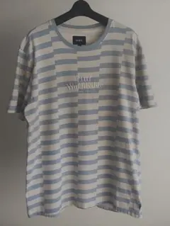 HUF ボーダーTシャツ L 刺繍ロゴ ブルー 古着
