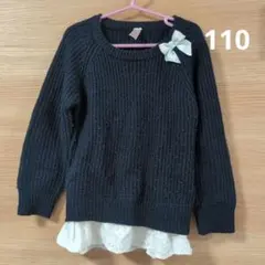 子供服　トップス　長袖　セーター　チュニック　110 紺色　女の子