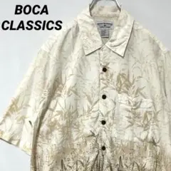T-733 BOCA CLASSICS アロハシャツ 竹柄 総柄 開襟 M白半袖