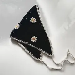 핸드메이드 바부슈카 플라워 모티프 블랙 100% 면 6개월~1년