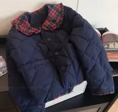 ネイビー チェック襟 キルティングダウンジャケット