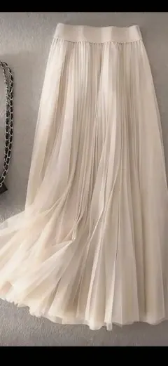 アイボリー プリーツスカート ロング