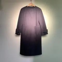 VIS ノーカラーコート　ネイビー