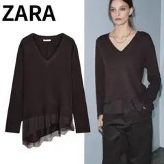 ZARA レースコントラストTシャツ 新品　Mのサムネイル