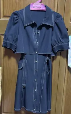 REDYAZEL レイヤードデザインバイカラーステッチミニシャツワンピース