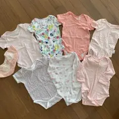【まとめ売り】レース襟風スタイ付き 女の子 肌着 ボディスーツ7枚