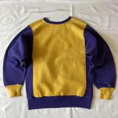 美品 珍品 2トーン 黄&ナス紺 90's チャンピオン リバースウィーブ