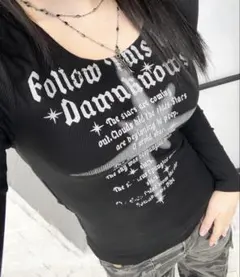 Y2K トップス ロゴプリントTシャツ 長袖 黒