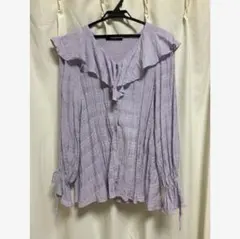 w closet フリル付き紫色長袖ブラウス