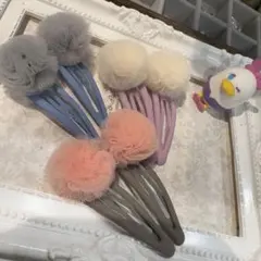 大量3ペア♡❤︎☆ポンポンセット09の9可愛いレースポンポンのパッチンピン6個特価