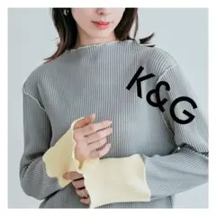 新品 K&G 《袖配色プリーツトップス》 グレー