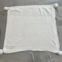 ジェラートピケ　ブランケット　ホワイト ポンポン付きブランケット