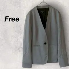 美品》INDIVI ノーカラージャケット グレー 春夏 接触冷感 オフィス