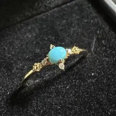 【1点在庫ご縁結び】天然ターコイズ 繊細 ヴィンテージS925銀14KGPリング