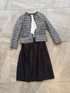 セレモニースーツ　ツイードジャケット、スカート、ボウタイブラウスの3点セット