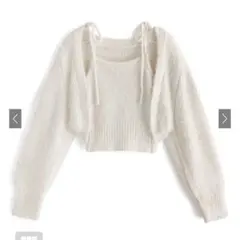 ボレロXリボンキャミソールフェザーニットアンサンブル　ホワイト　grl