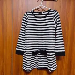 【 Be Be】白と黒のストライプ＊長袖ワンピース＊110センチ