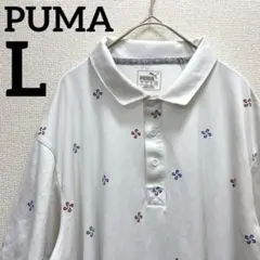 PUMA【L】プーマ 総柄 ポロシャツ ポロカラー 半袖 ビッグサイズ 白 綿のサムネイル