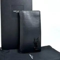 美品■サンローラン YSL クロコ型押し カサンドラ 長財布 二つ折り レザー