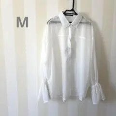 新品未使用♡しまむら シースルー フレア 長袖シャツ ホワイト Mサイズ