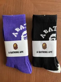 A BATHING APE ソックス 2足セット ブラック パープル　未使用M②