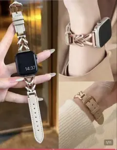 Apple Watch バンド ベルト アプリコット ゴールド チェーン