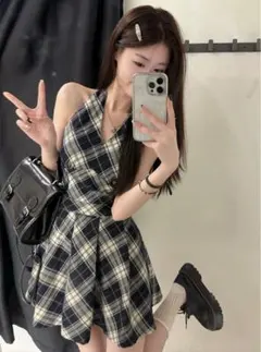 GRL チェック柄ノースリーブミニワンピース