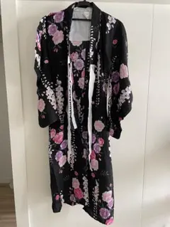浴衣 130cm 花柄 黒