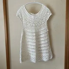 ハンドメイド　ニットベスト　アイボリー