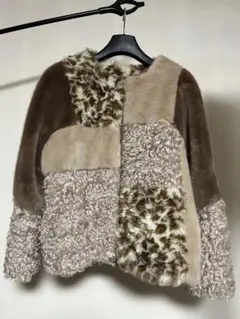 シュタイフ　フリークスストア　パッチワークファーコート ベージュ・ブラウン