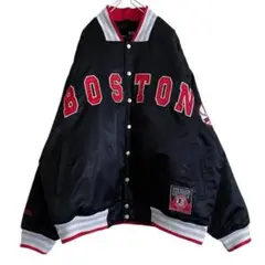 海外古着 BOSTON ワッペン刺繍 ベースボール スタジャン ブラック XL