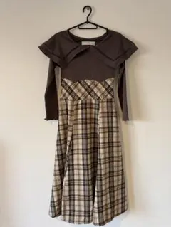 tocco ブラウン チェック 長袖 ひざ丈ワンピース