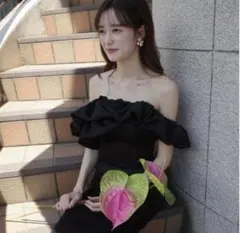 【2次会・前撮り】オフショルダー マーメイド ブラック ドレスプロダクション