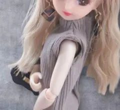 22cmドールハンドメイド服☆モカハイネックノースリーブワンピース単品